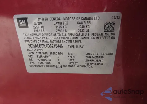 2013 Chevrolet Equinox 1Lt z USA, uszkodzony, nr VIN 2GNALDEK4D6215446